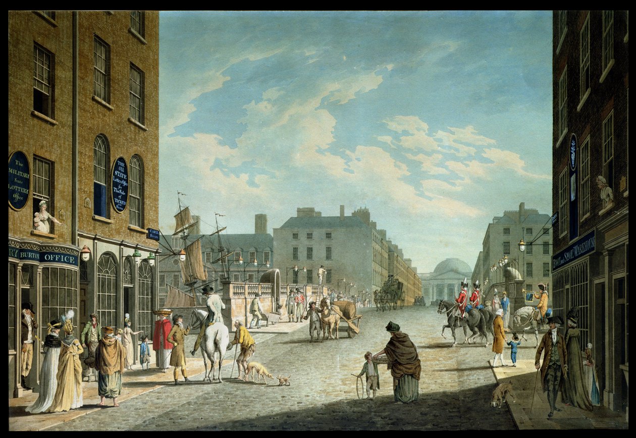 Capel Street ja Royal Exchange, Dublin, 1800. tekijältä James Malton