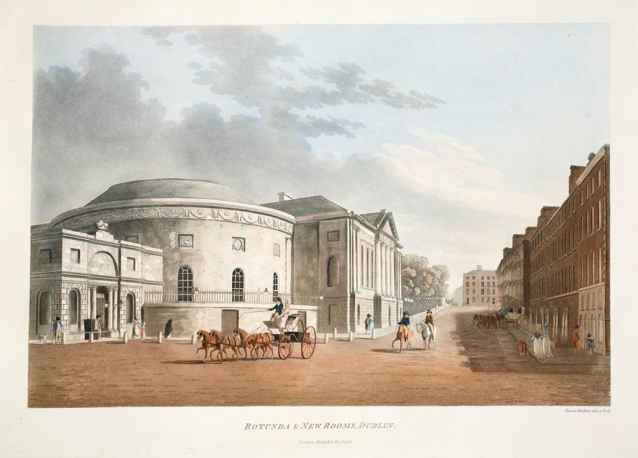 Rotunda und New Rooms, Dublin, 1795 (käsinvärinen kaiverrus) tekijältä James Malton