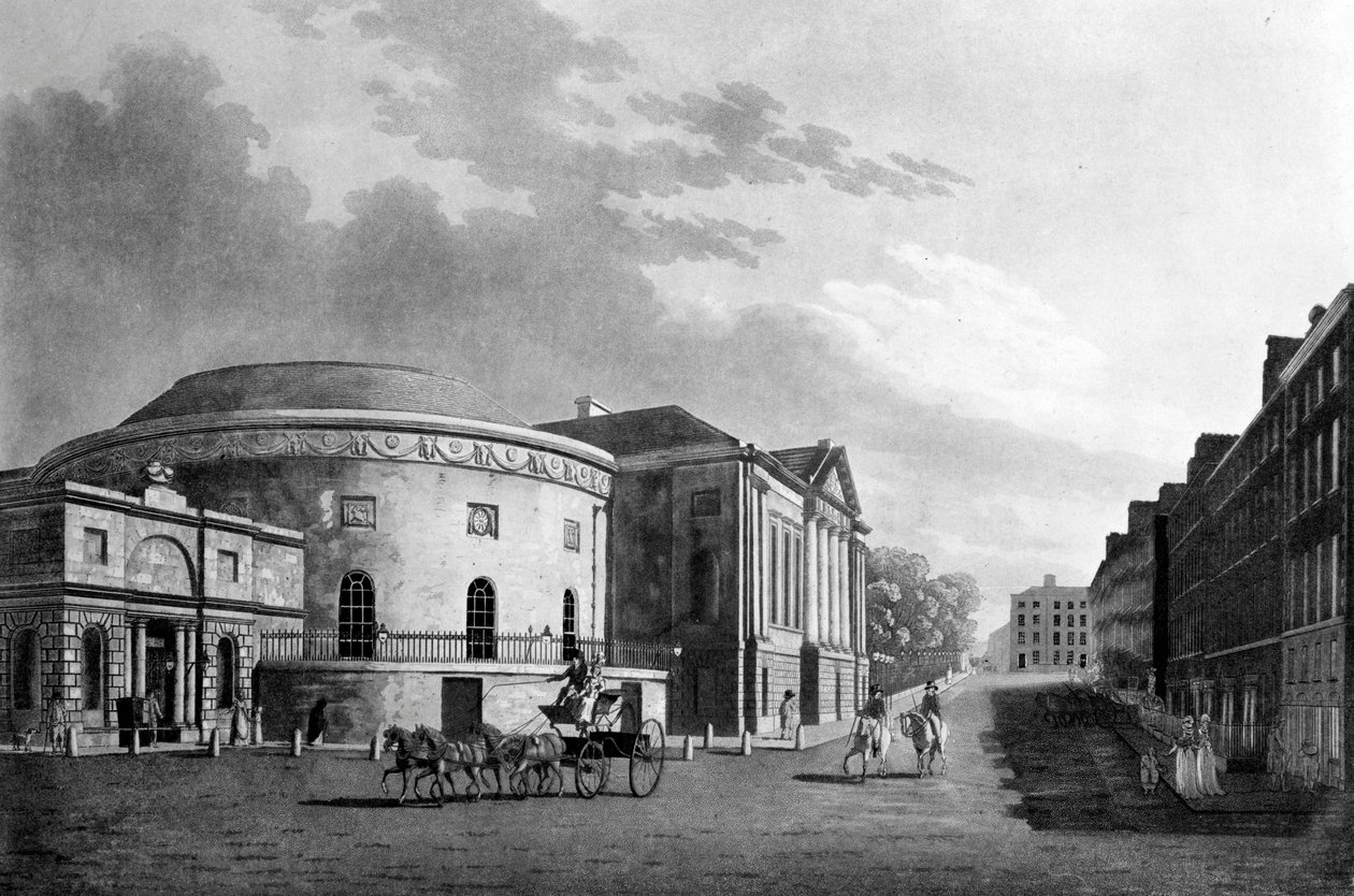 Rotunda und New Rooms, Dublin, 1795 (käsinvärinen kaiverrus) tekijältä James Malton