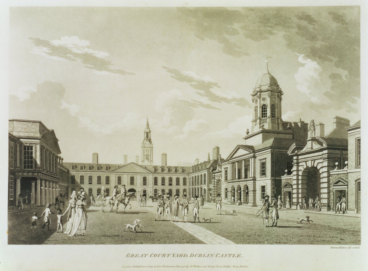 The Great Court Yard, Dublinin linna, 1792 tekijältä James Malton
