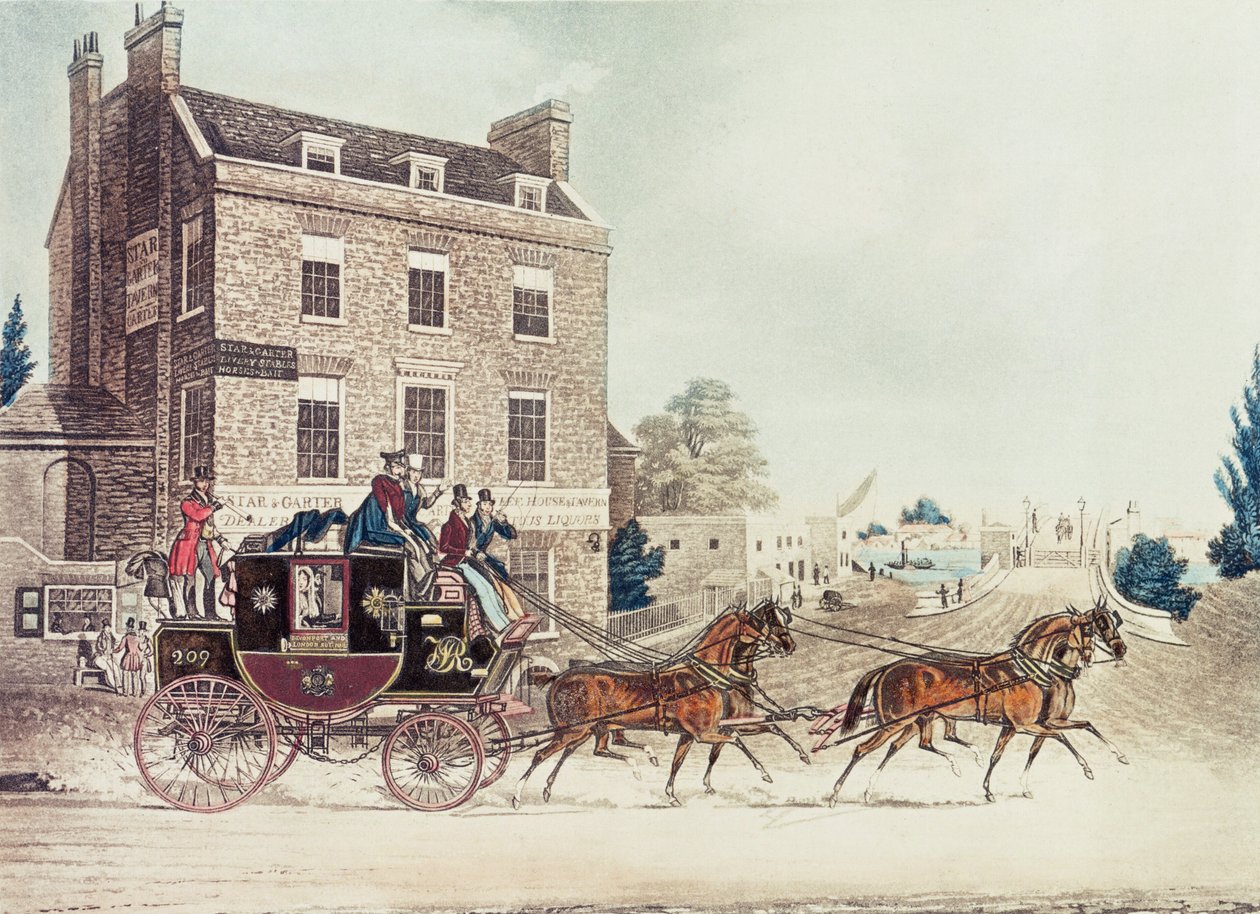 Quicksilver Royal Mail ohitti tähden ja sukkanauhan Kew Bridgellä, 1835 tekijältä James Pollard