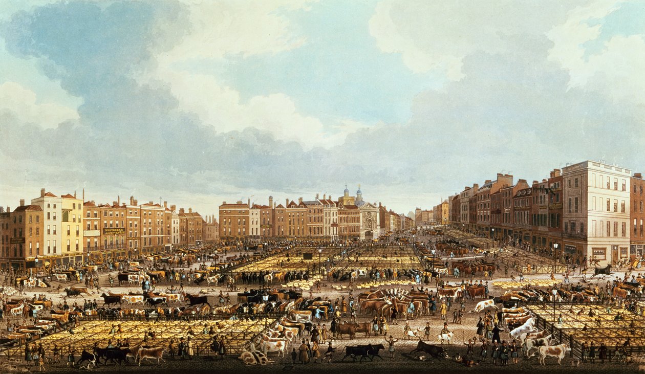 Smithfield Market, kaiverrus R.G. Reeve, pubi. kirjoittanut Thomas McLean, 1831 tekijältä James Pollard