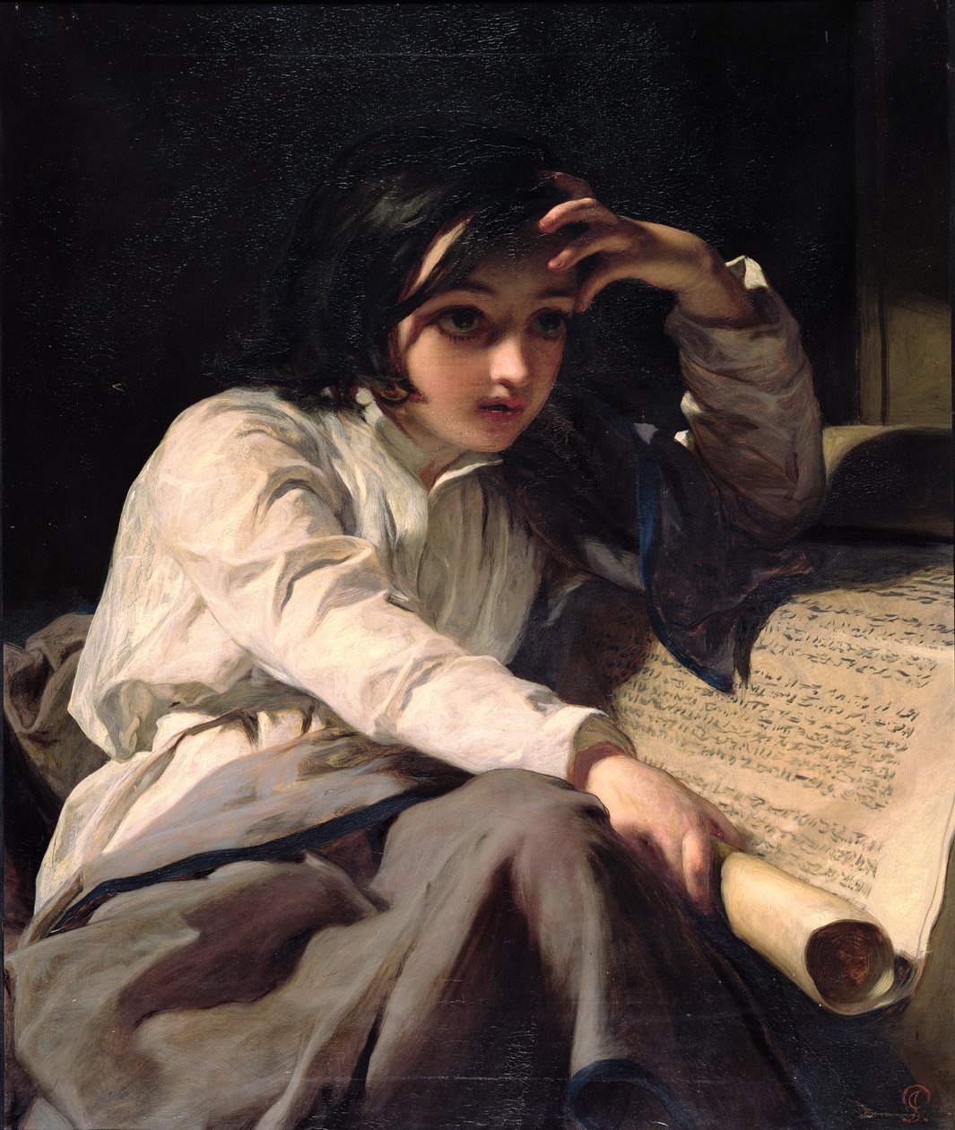 The Infant Timothy Unfolding the Scriptures, noin 1853 tekijältä James Sant