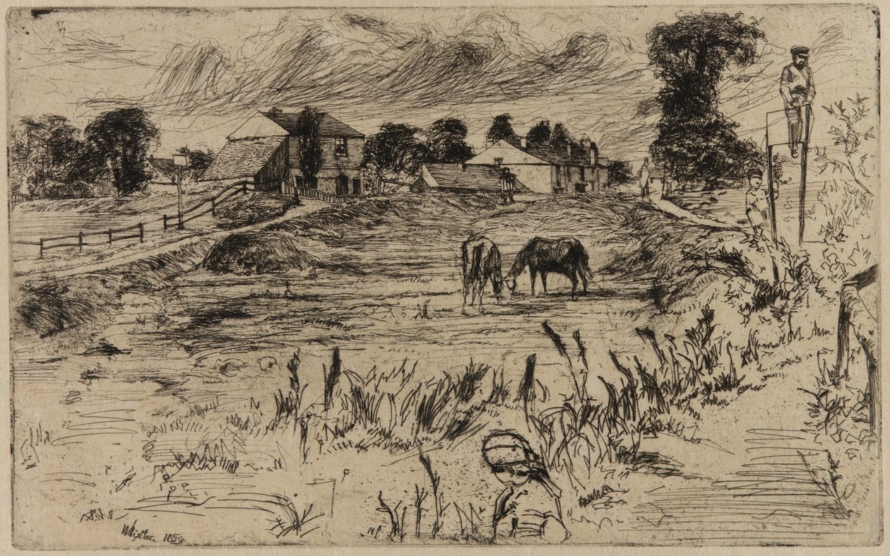 Maisema hevosten kanssa, 1859. tekijältä James Abbott McNeill Whistler