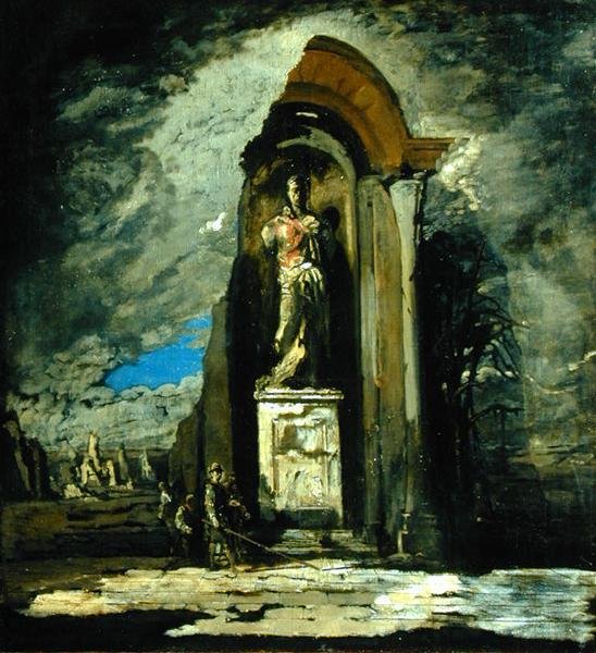 Monumentti, n. 1916-1917 (öljy kankaalle) tekijältä James Ferrier Pryde
