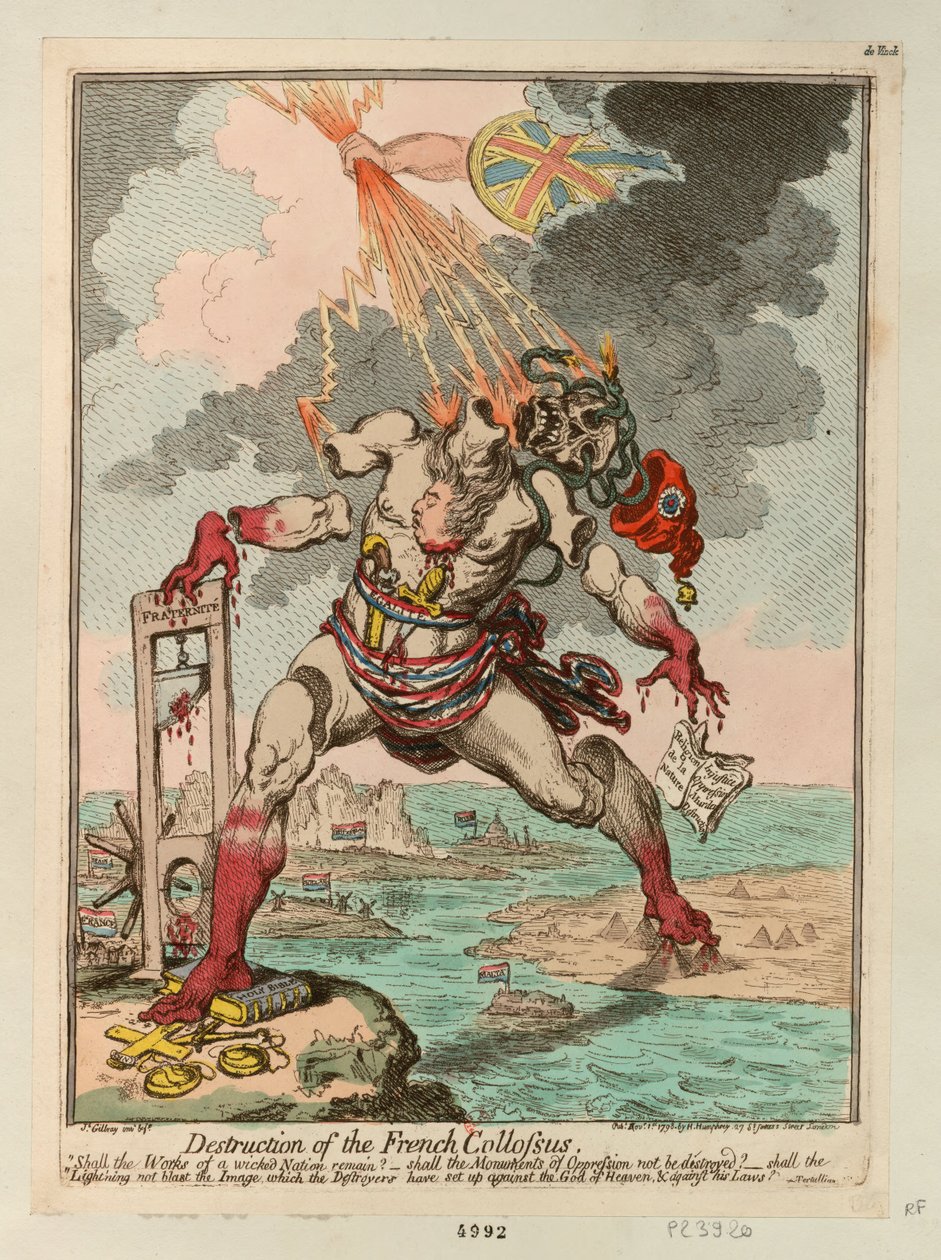 Ranskan kolossin tuho 1798. tekijältä James Gillray