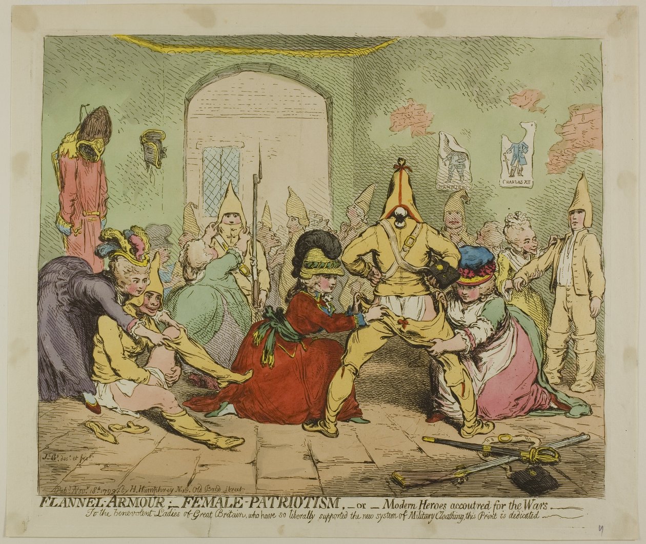 Flanelli panssari; Naisen isänmaallisuus tekijältä James Gillray