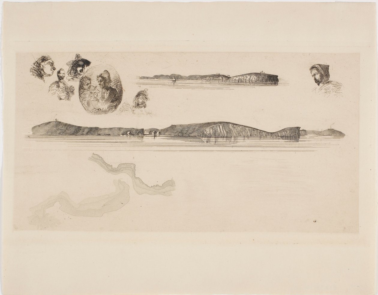 Luonnokset rannikkomittauslevyllä tekijältä James Abbott McNeill Whistler