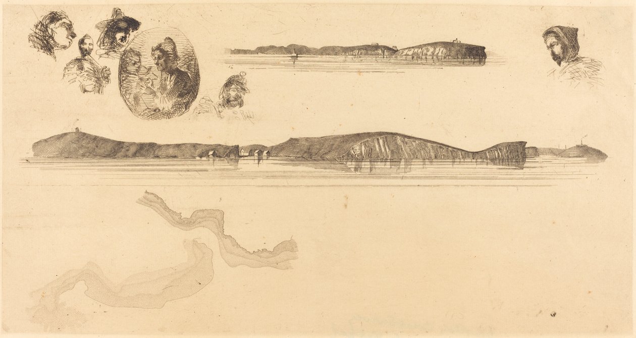 Luonnokset rannikkomittauslevyllä tekijältä James Abbott McNeill Whistler