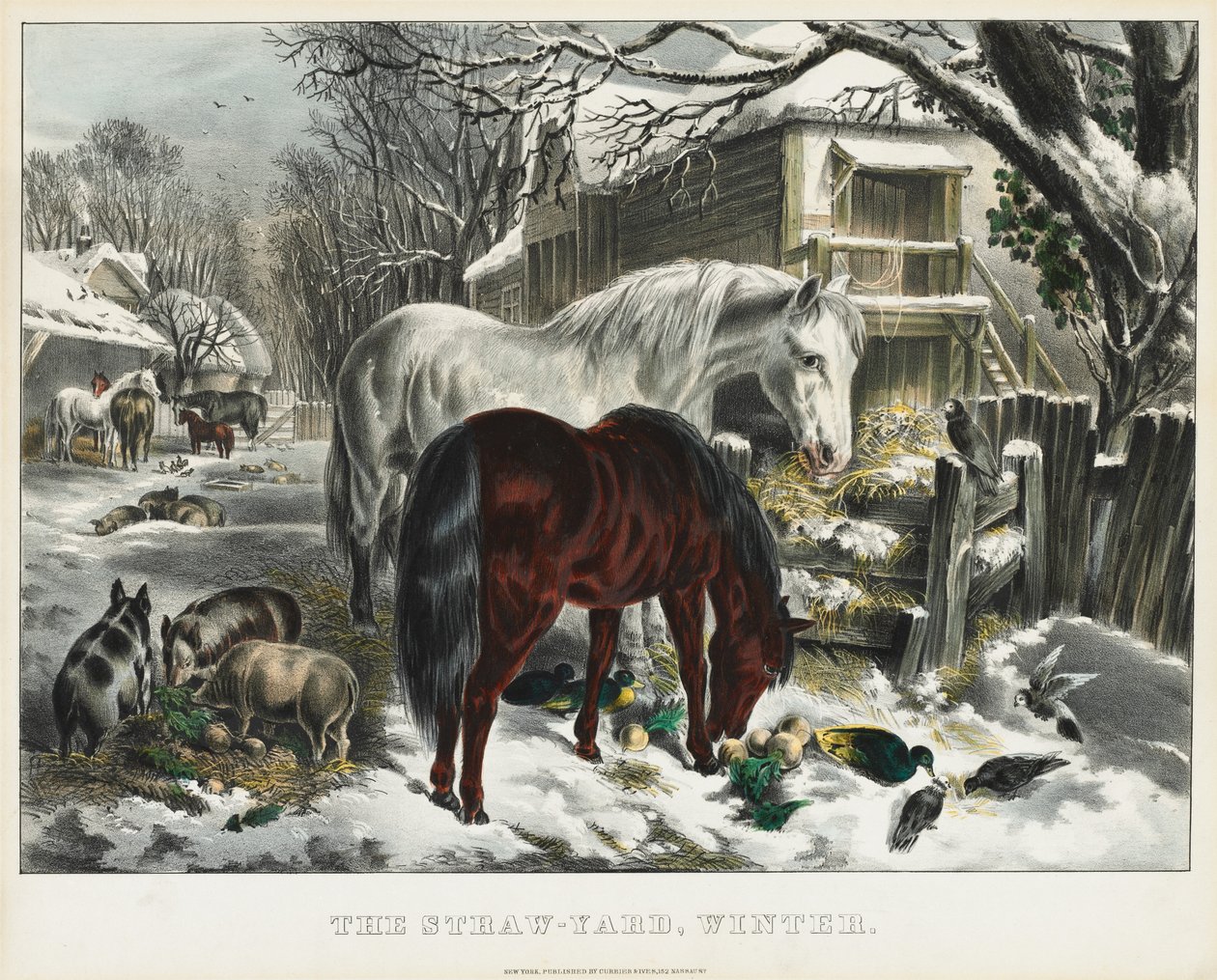 Olkipiha, talvi, 1800-luku. tekijältä James Merritt Ives