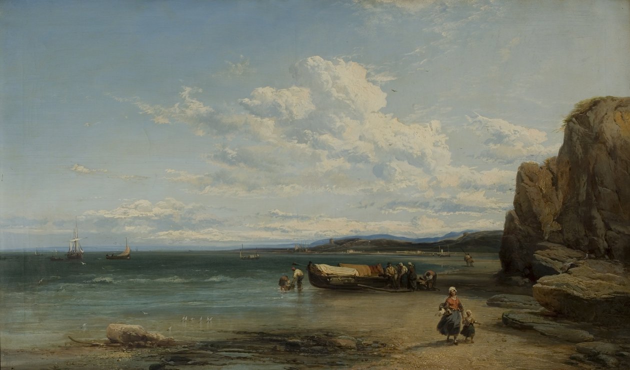 Rannikkokohtaus veneillä, 1863 tekijältä James Webb