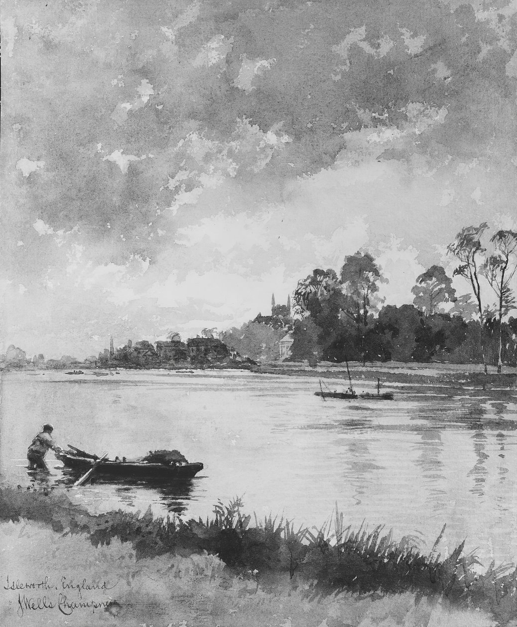 River Scene Englannissa. tekijältä James Wells Champney