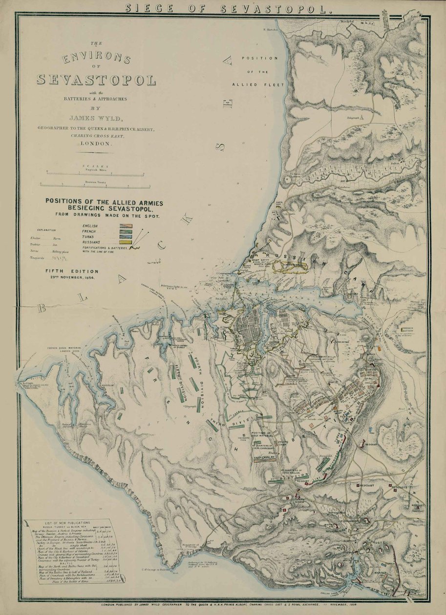 Sevastopolin ympäristön kartta, 1854 tekijältä James Wyld