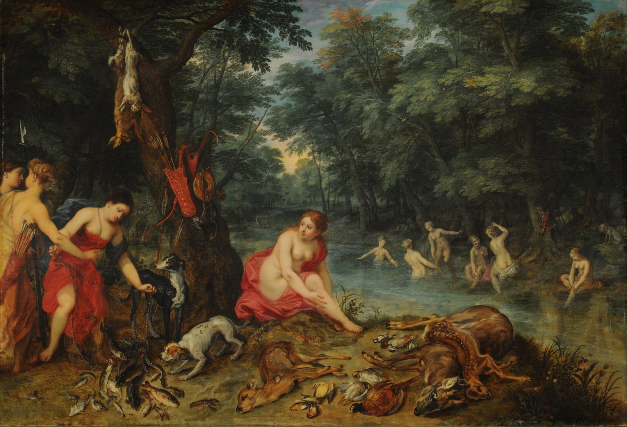 Nymphs Bath (Dianan nymfit palaavat kalastuksesta) tekijältä Jan the Elder Brueghel