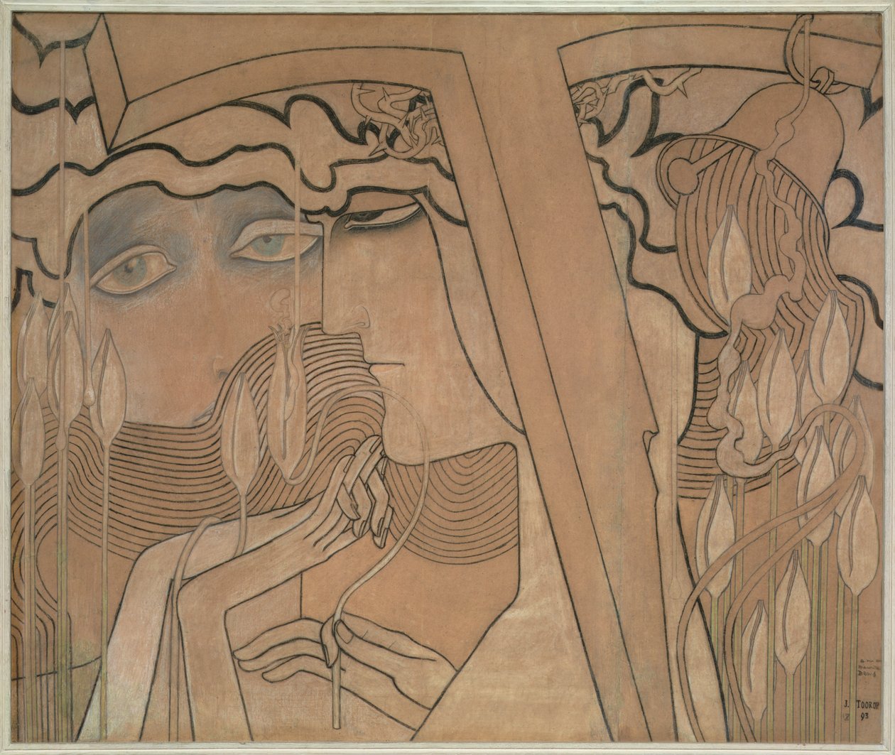 The Desire and the Satisfaction, 1893 (pastelli kortilla) tekijältä Jan Toorop