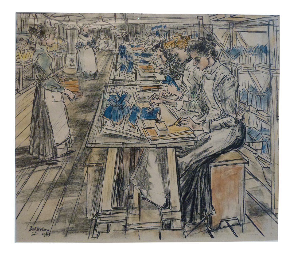 Kokerplakkerij 1 van de 12 lithos die Toorop maakte over de fabricage van kaarsenn tekijältä Jan Toorop