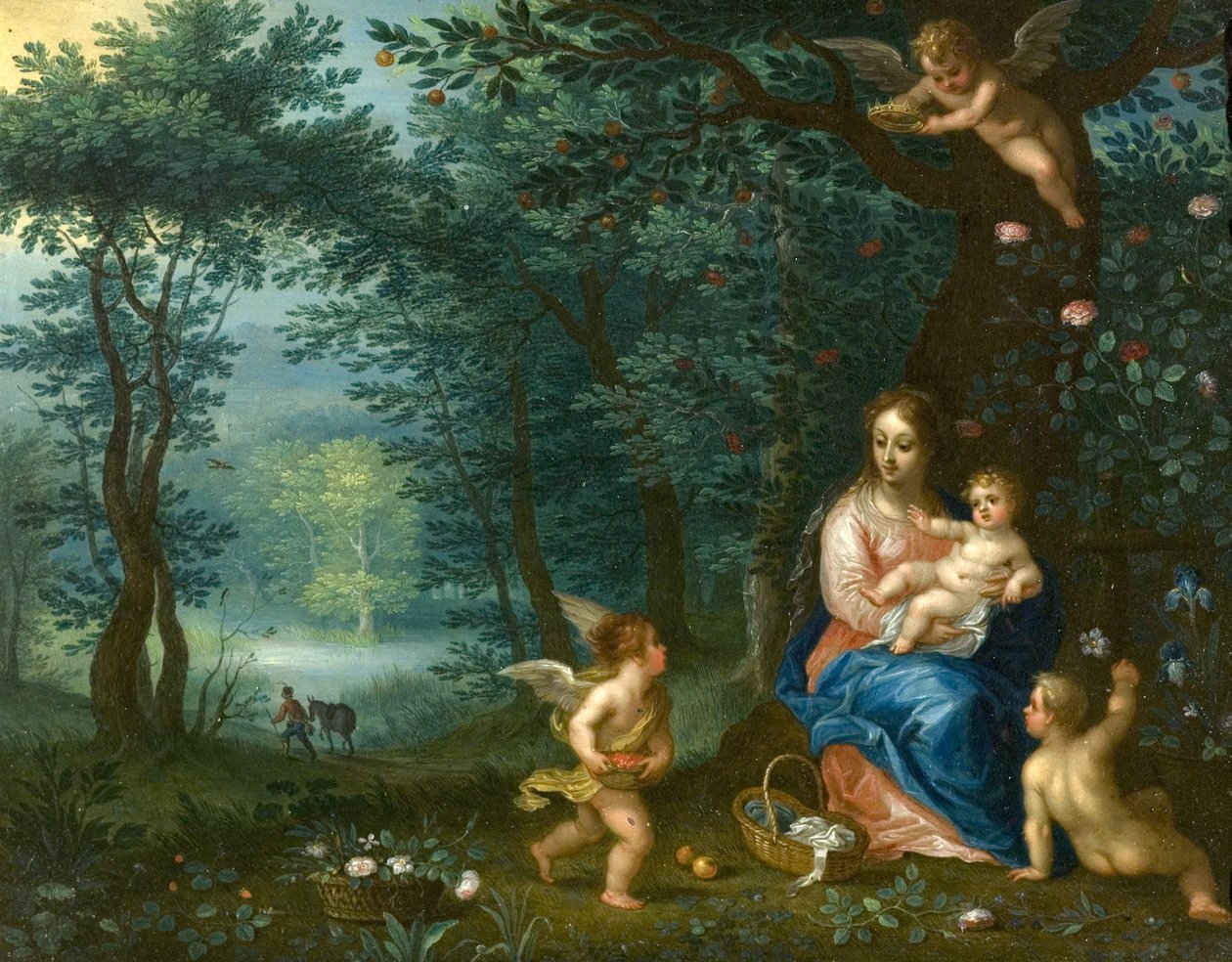 The Rest on the Flight to Egypt, 1600-luvun alku (öljy kuparilla) tekijältä Jan and Balen Brueghel