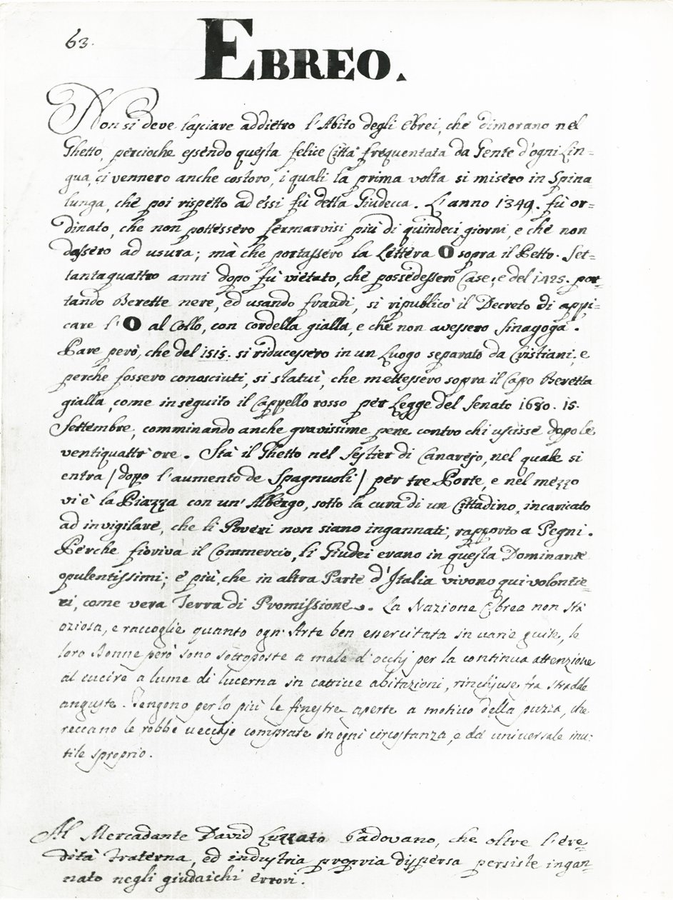 Juutalainen, sivu kirjasta "Gli abiti dei Veneziani" (tussi ja muste paperille) (ks. oheinen kuva 188193). tekijältä Jan van Grevenbroeck