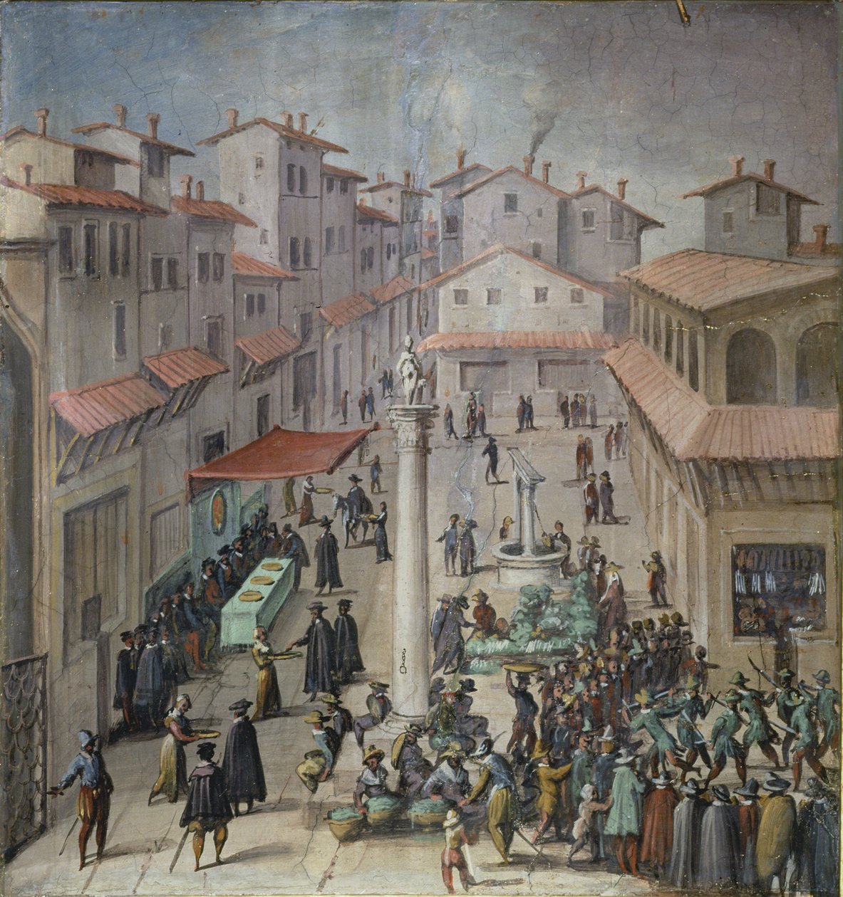 Piazza del Mercato Vecchio, Firenze, 1555 tekijältä Jan van der Straet