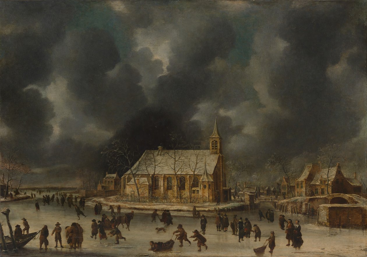 Luistelu Slotenissa lähellä Amsterdamia. tekijältä Jan Abrahamsz. Beerstraten