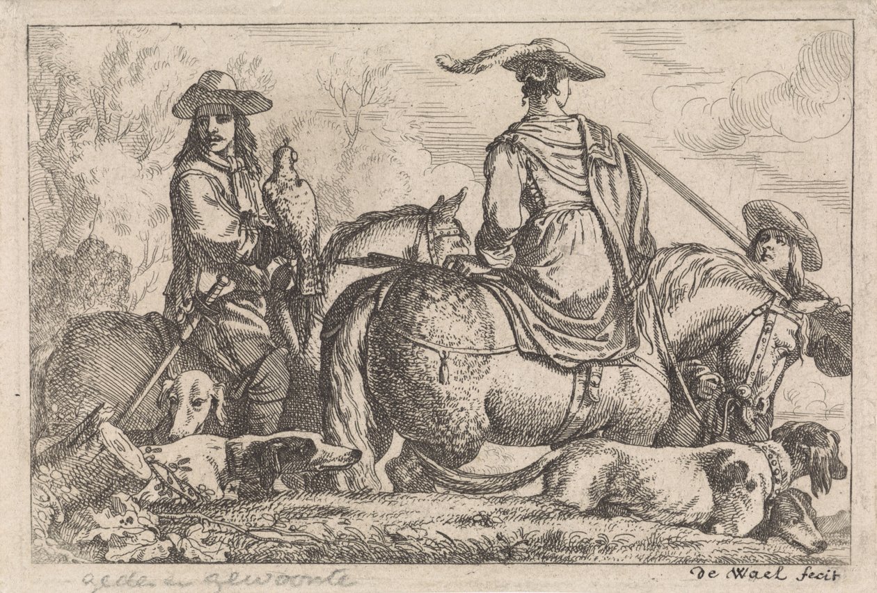 falconeria Acaben diverses escenes de gènere (títol de la sèrie). tekijältä Jan Baptist de Wael