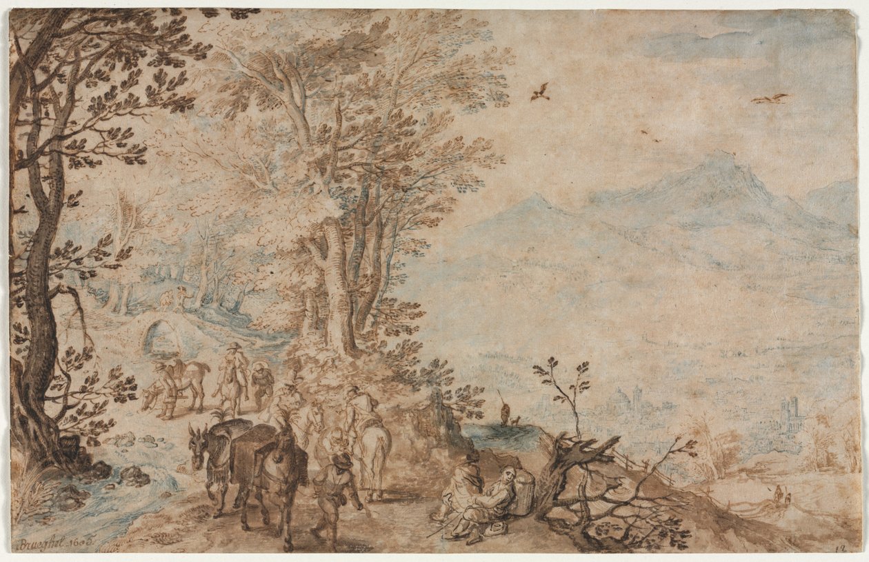 Maisema matkustajien kanssa, 1605. tekijältä Jan Brueghel the Elder