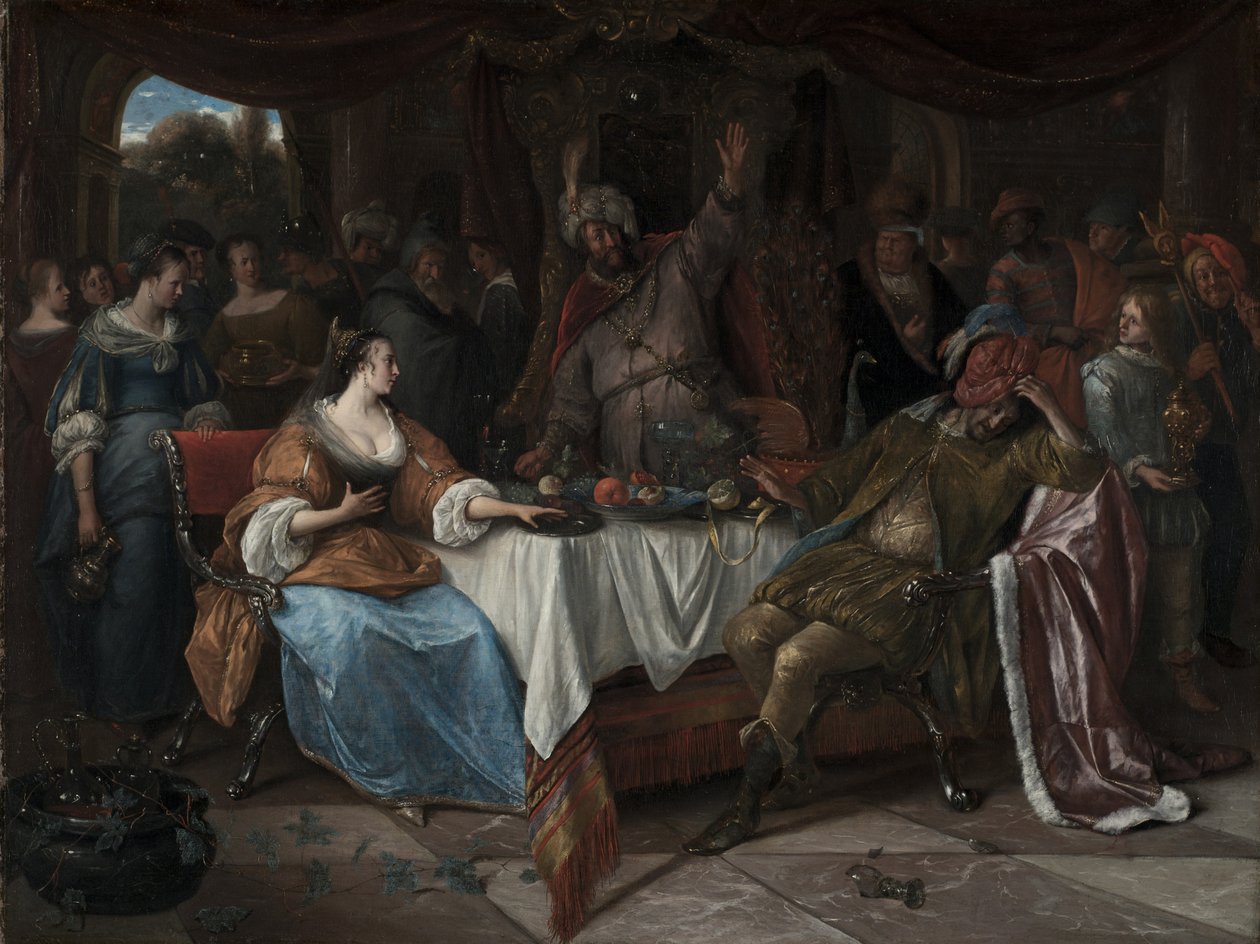 Ester, Ahasverus ja Haman, n. 1668 tekijältä Jan Havicksz. Steen