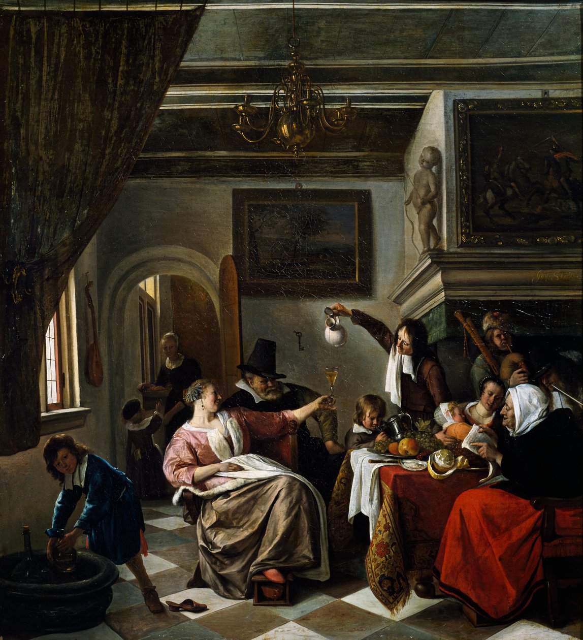 Perhejuhla, kirjoittanut Jan Steen (1626-1679) tekijältä Jan Havicksz. Steen