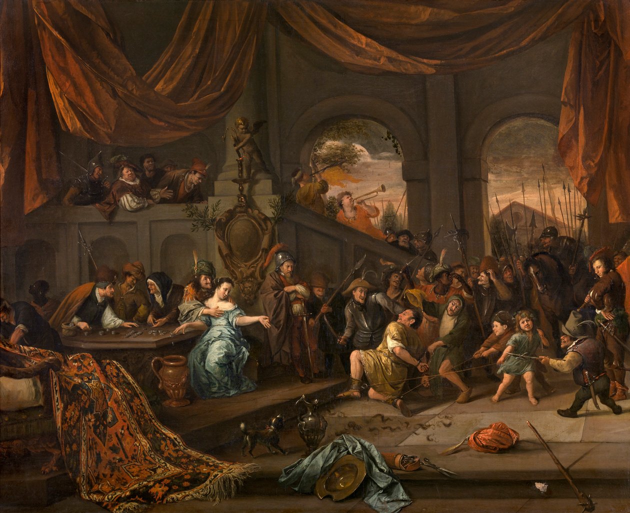 Simsonin pilkkaaminen, noin 1675. tekijältä Jan Havickszoon Steen
