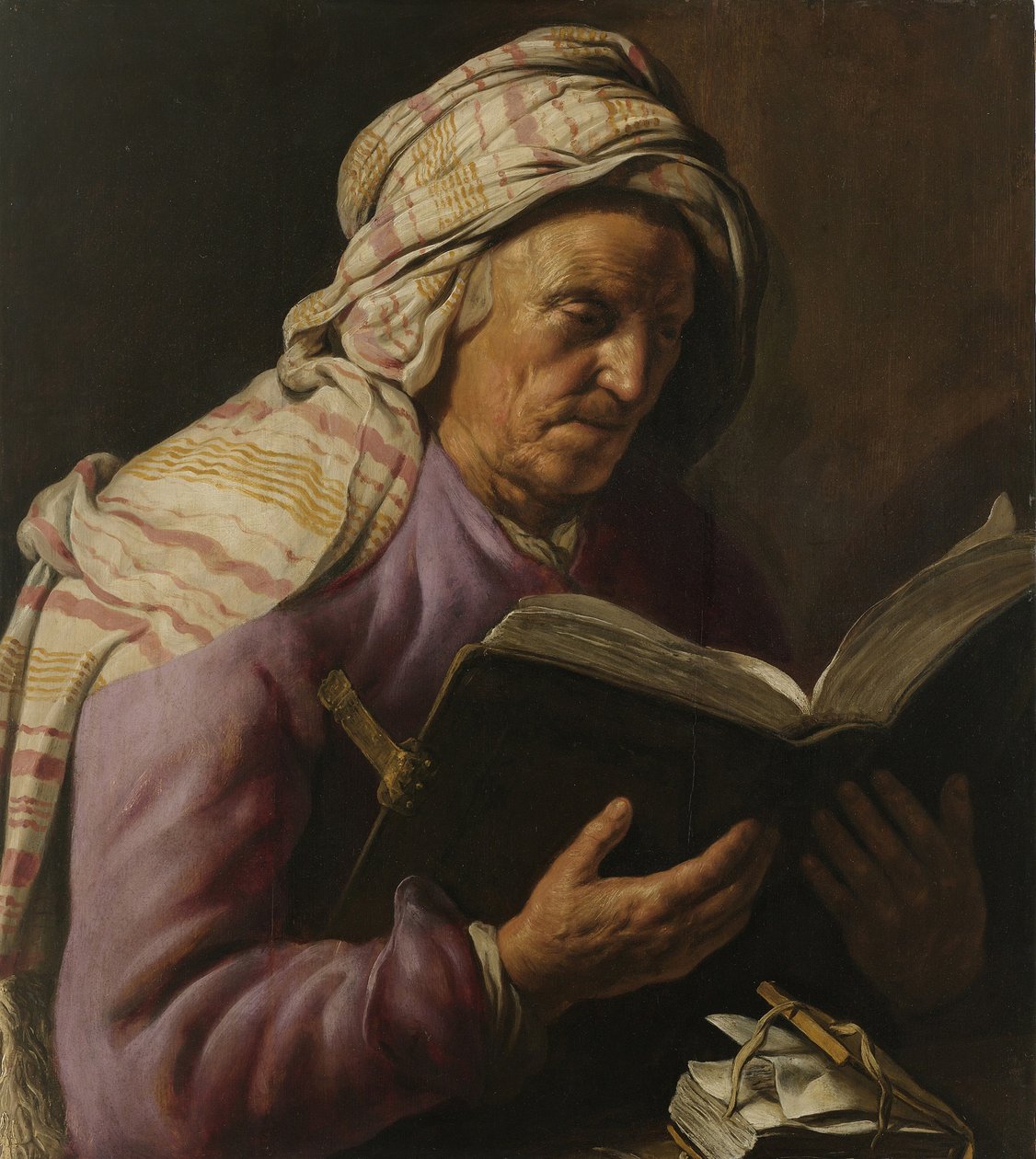 Vanha nainen lukee, 1626-1633 tekijältä Jan Lievens