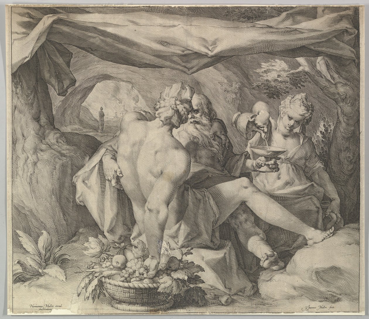 Lot ja hänen tyttärensä, n. 1630. tekijältä Jan Muller
