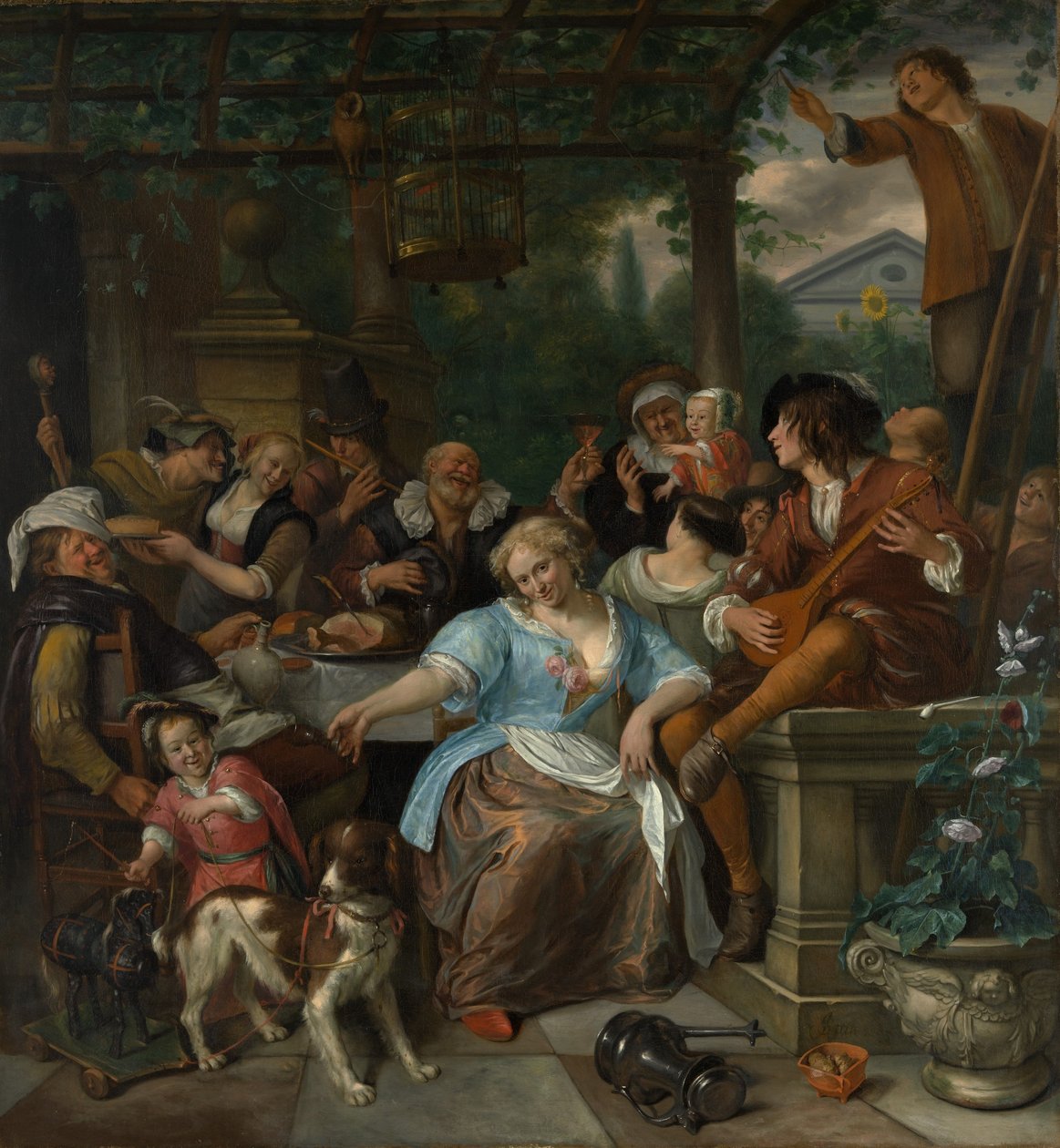 Hyvää yritystä terassilla, n. 1670. tekijältä Jan Havickszoon Steen