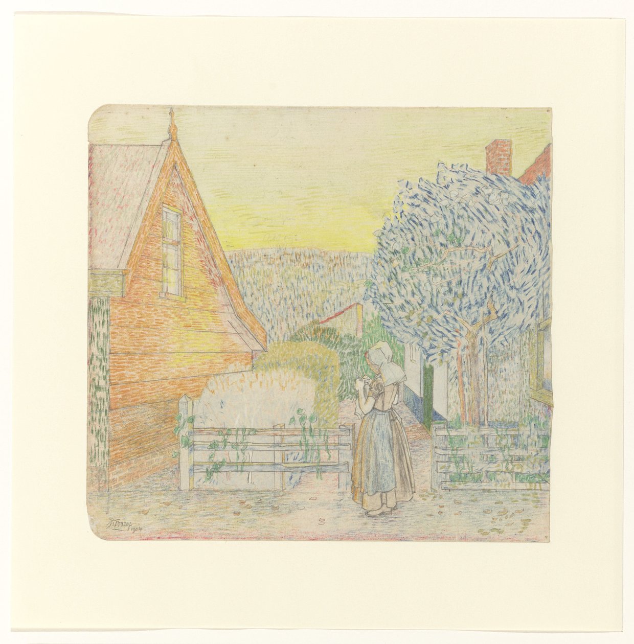 Seelannin tyttö, neuloa pihalla tekijältä Jan Toorop