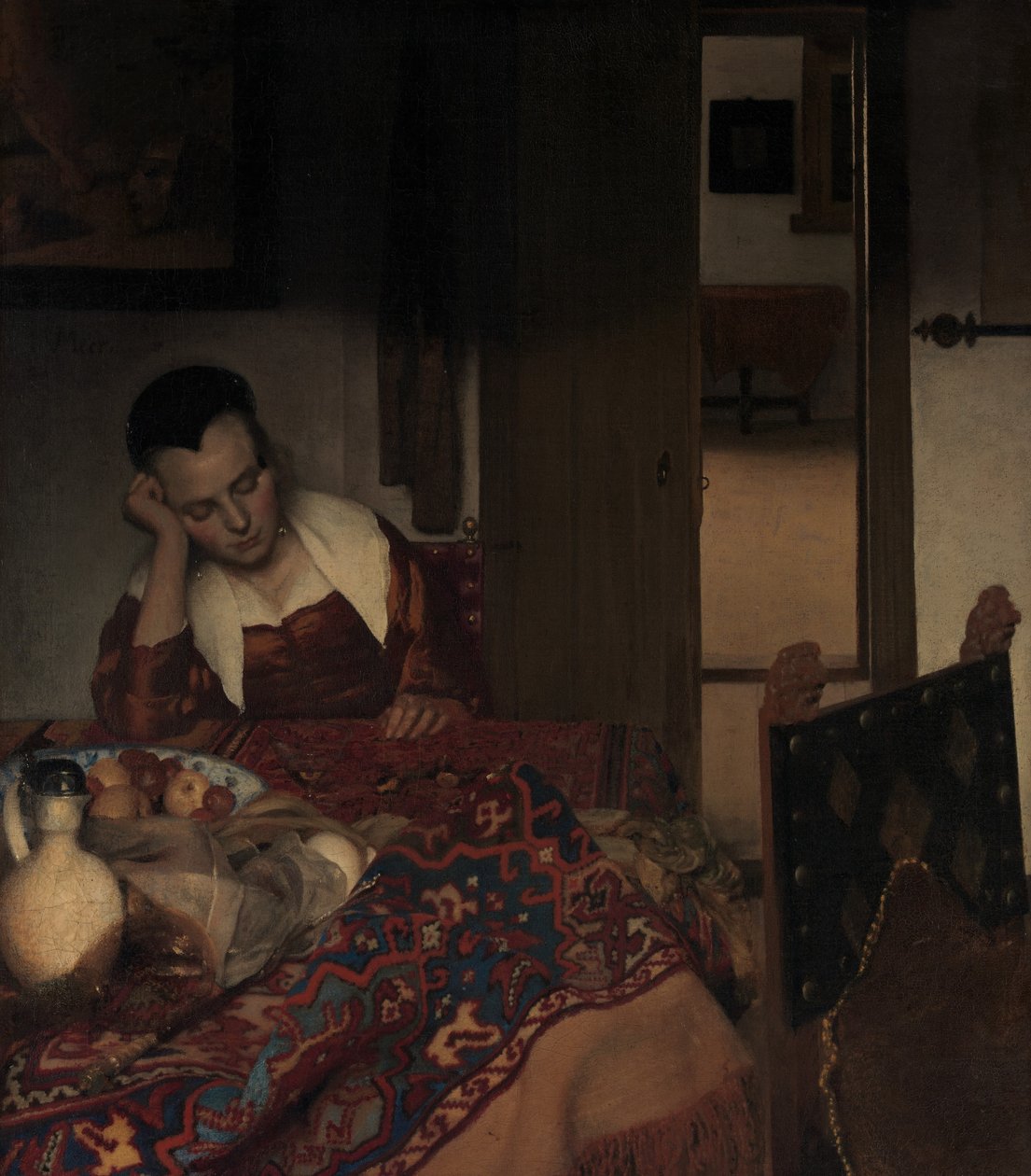 Nukkuva piika, n. 1656-57. tekijältä Johannes Vermeer