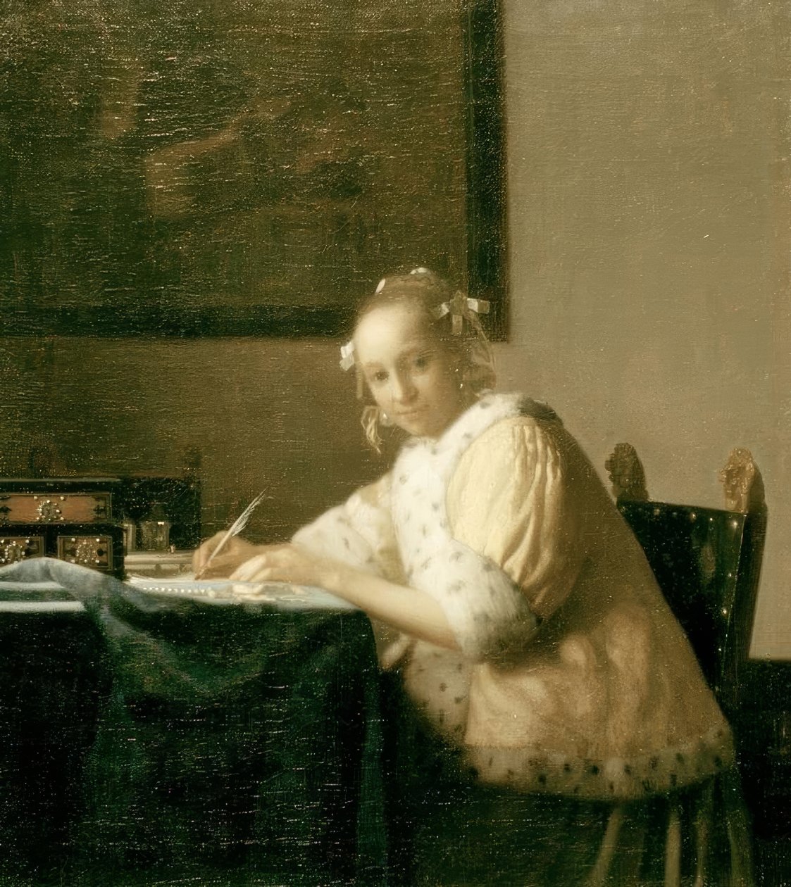 Kirjeen kirjoittaja keltaisella tekijältä Jan Vermeer van Delft
