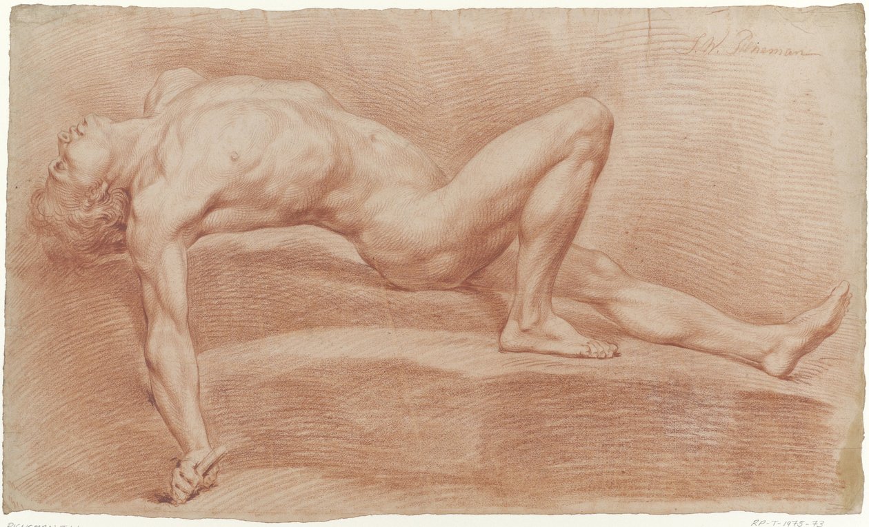 Selässä makaa mies alasti tekijältä Jan Willem Pieneman