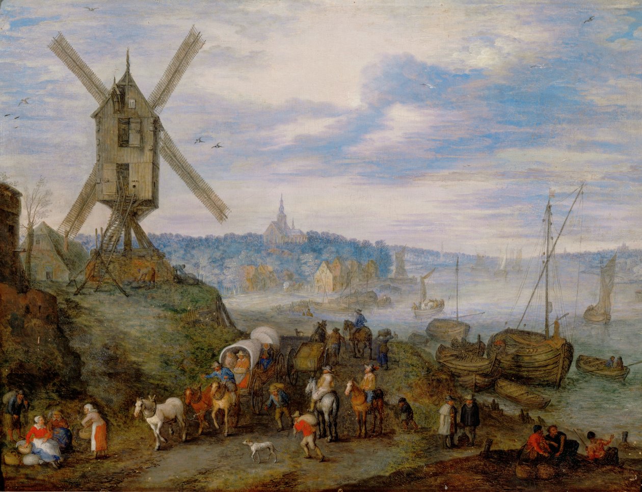 Merisatama ja tuulimylly ... tekijältä Jan the Elder Brueghel