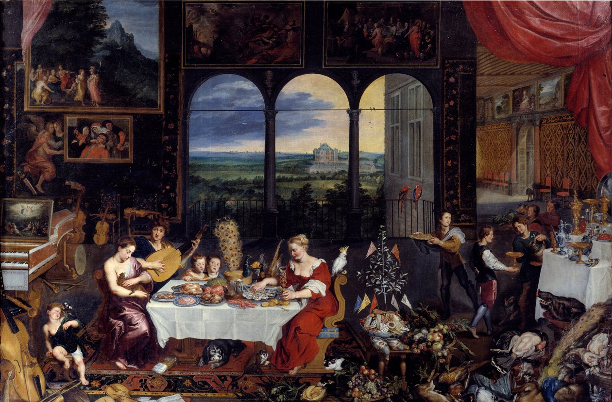 Maku, kuulo ja kosketus, 1618 tekijältä Jan the Elder Brueghel