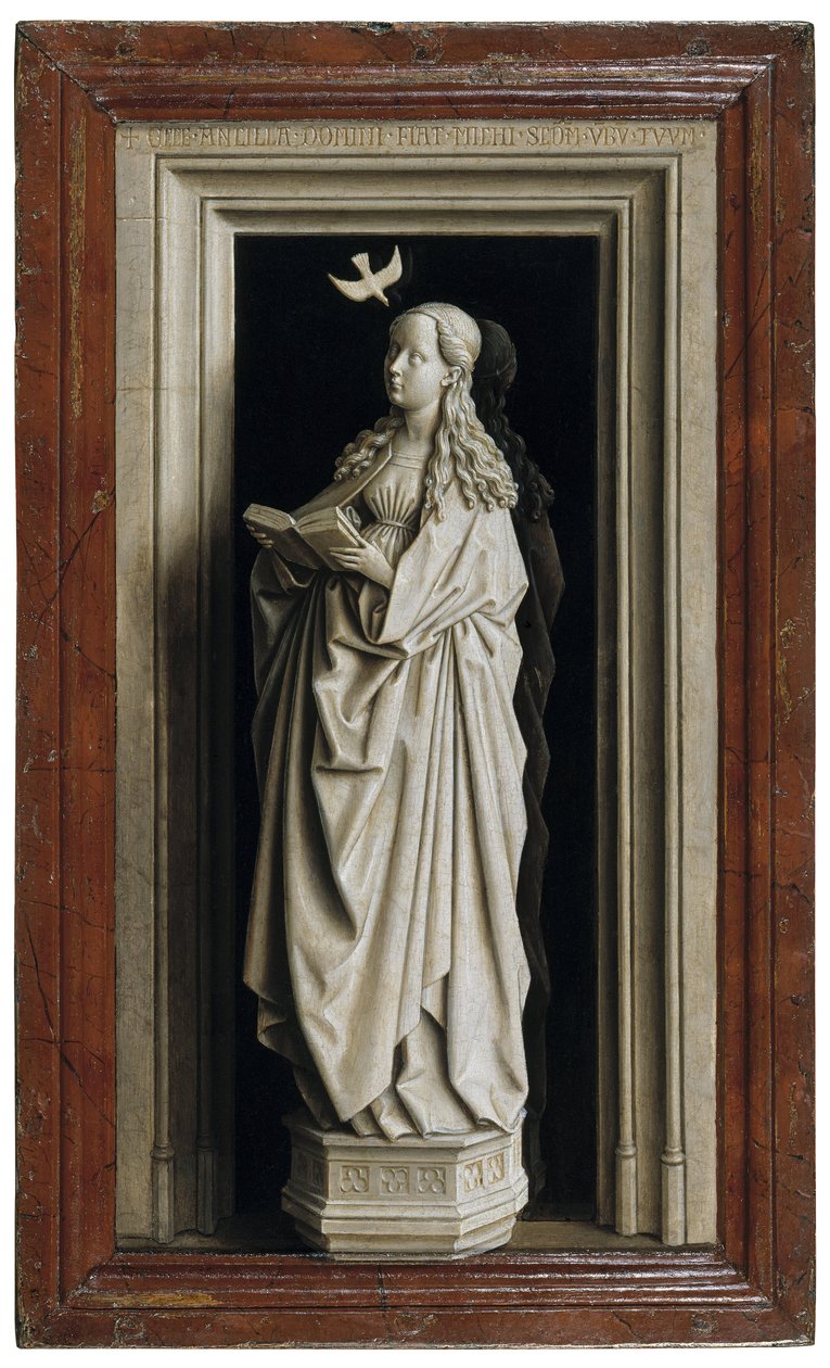 Annunciation Diptyykki, oikea paneeli, 1434-1435 tekijältä Jan van Eyck