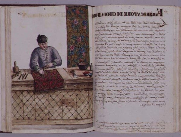 Nahkakultainen, venetsialainen (käsikirjoitus) tekijältä Jan van Grevenbroeck