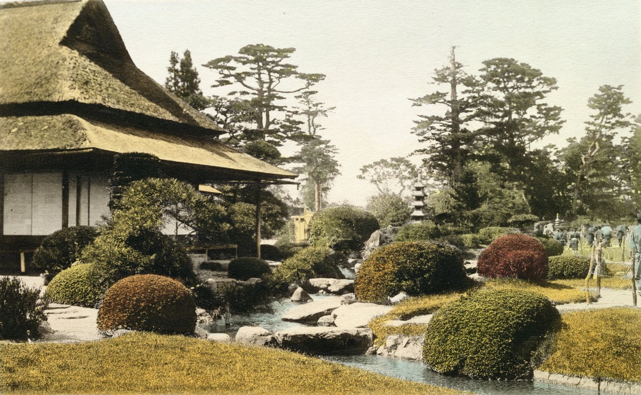 Tyypillinen japanilainen puutarha, 1800-luvun loppu (käsin värjätty valokuva) tekijältä Japanese Photographer