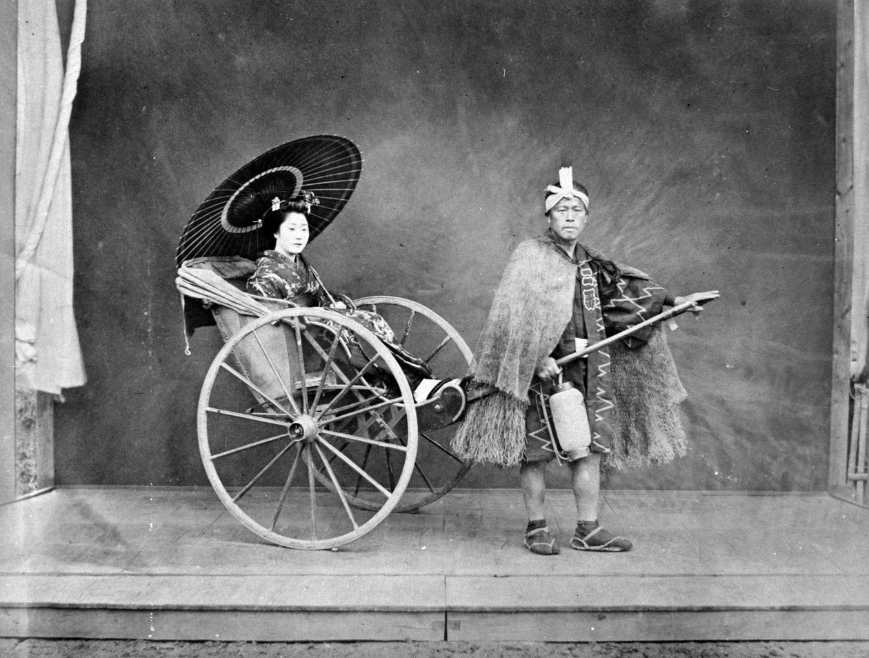 Geisha riksassa, noin 1870-luku tekijältä Japanese Photographer