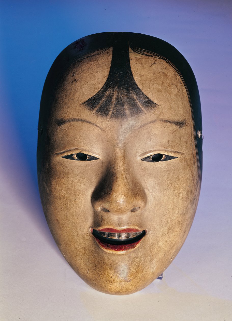 Noh-teatterinaamio nuoresta pojasta nimeltä Kasshiki, 1400-1800-luku (lakattu puu) tekijältä Japanese School