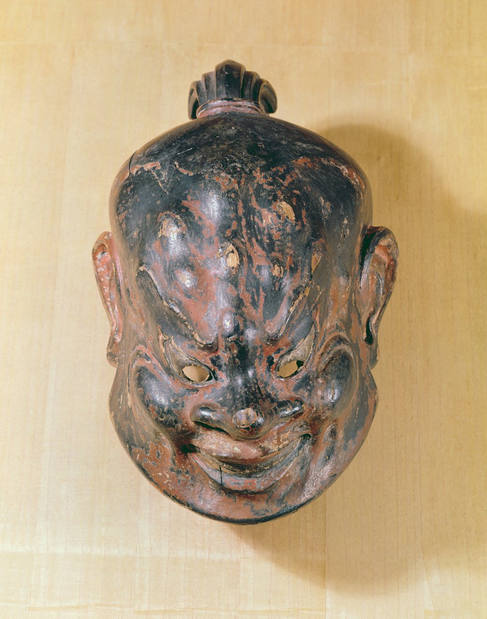 Gigaku-naamio, Nara-kausi (645-794) (monivärinen puu) tekijältä Japanese School