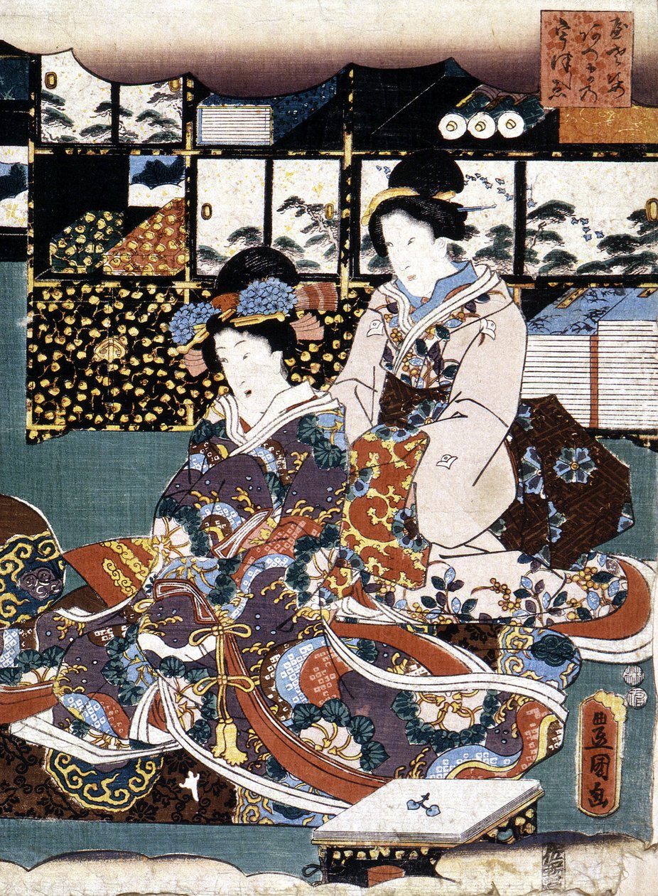 Japanilainen printti: kaksi naista, n.d. tekijältä Japanese School