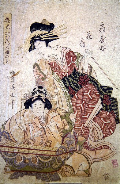 Muusikot (värillinen puupiirros) tekijältä Japanese School