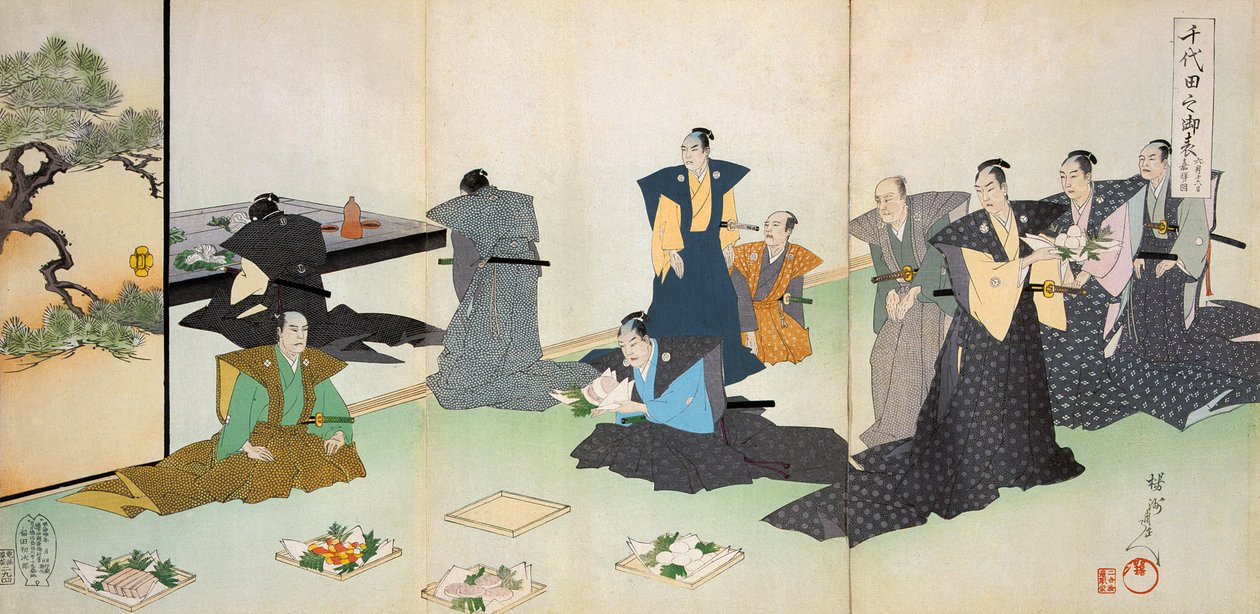 Ruokatarjoukset (värillinen puupainatus) tekijältä Japanese School