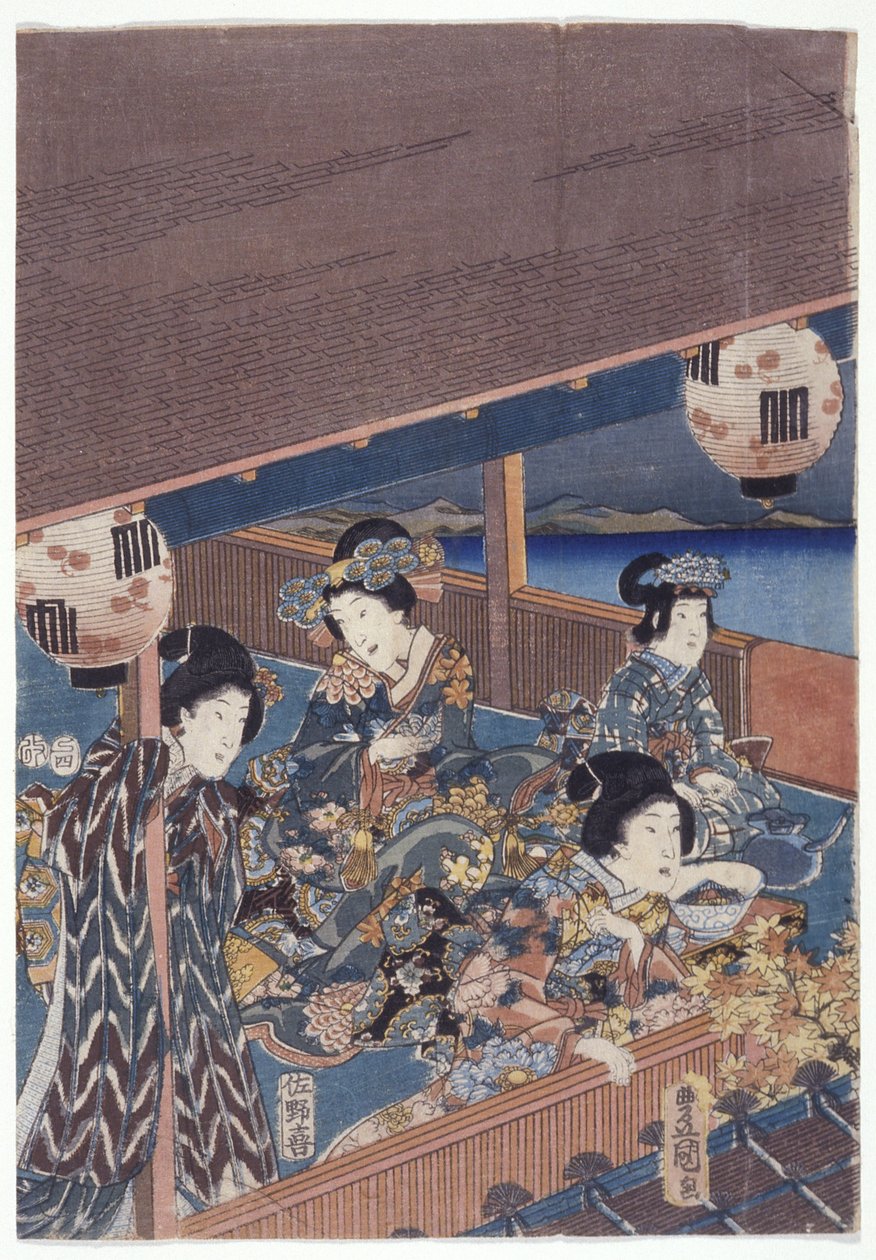 Osa Genji Triptyykkiä (värillinen puupiirros) tekijältä Japanese School