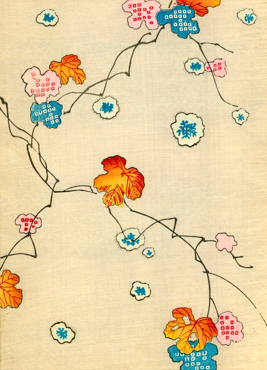 Woodblock-printti syksyn lehdistä tekijältä Japanese School
