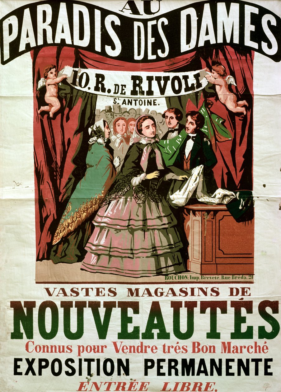 Julistemainos "Au Paradis des Dames", pariisilainen kauppa, 1856 tekijältä Jean Alexis Rouchon